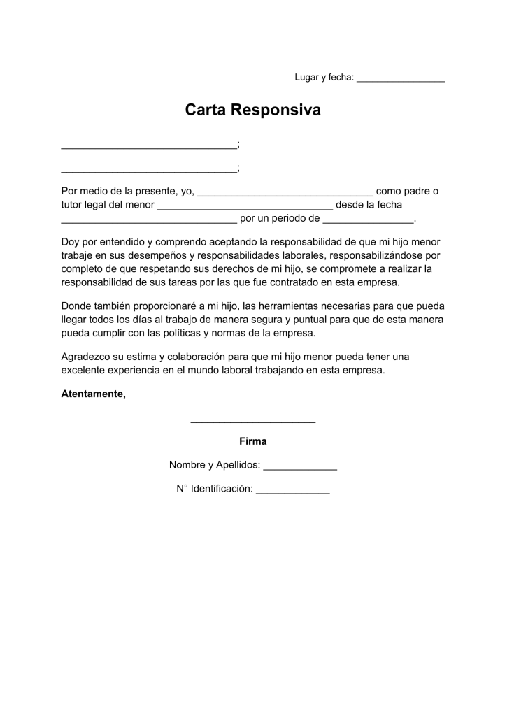 carta responsiva de padres para trabajar imprimir PDF